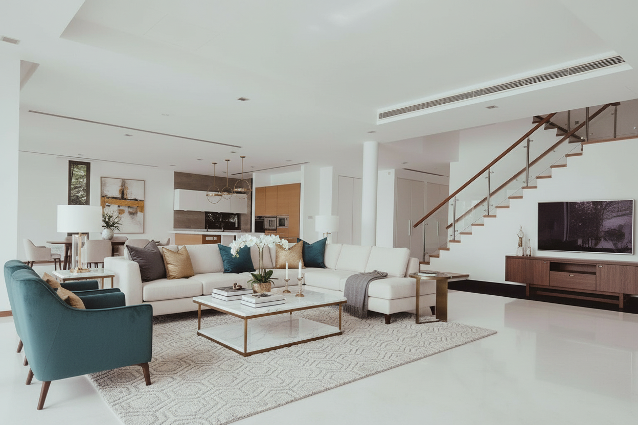 After — AI staged living room